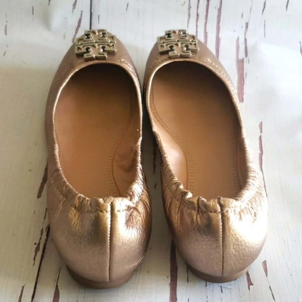 Tory Burch Metallic Rose Gold Flats Loafers Womens Shoes Size 6.5